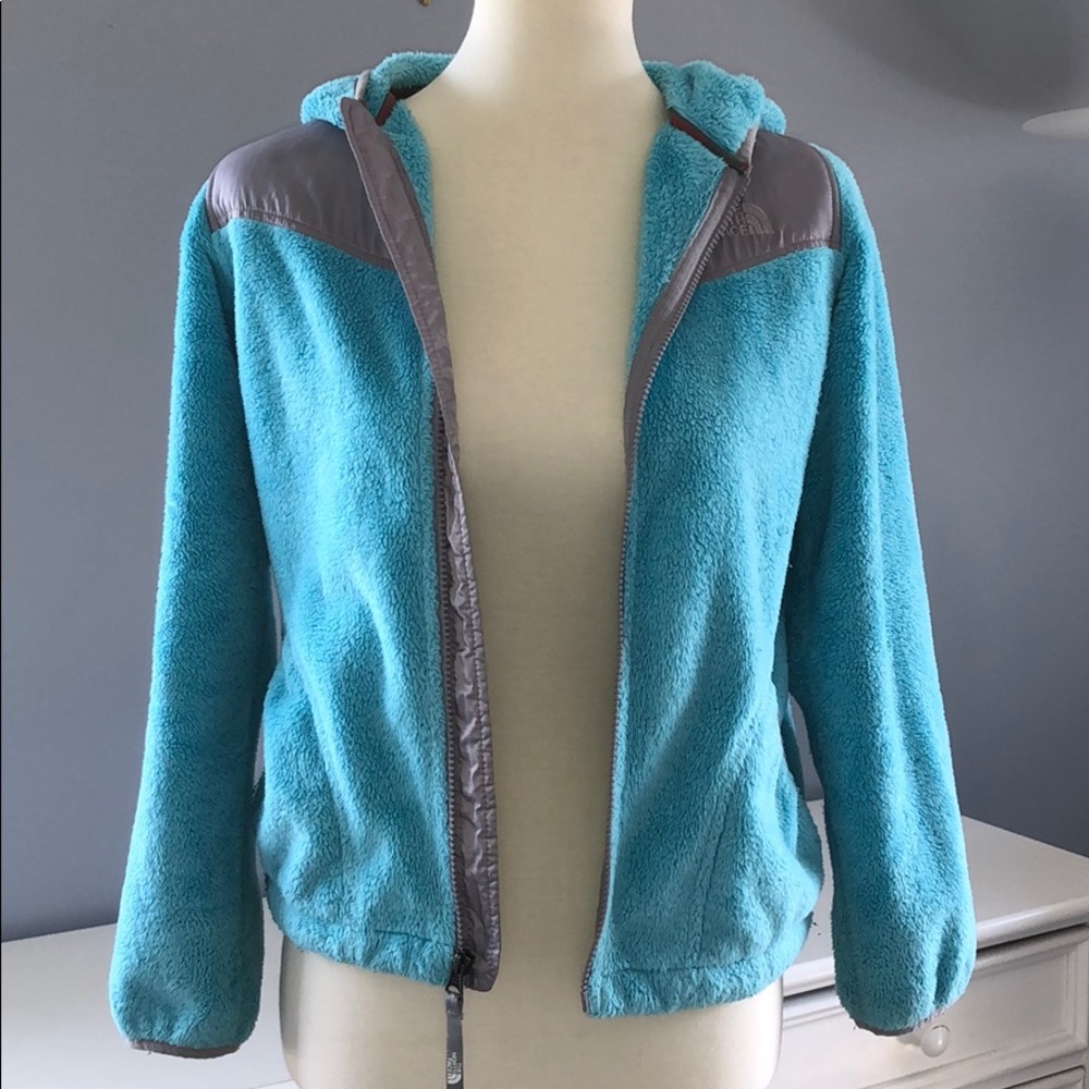 north face girls blue fleece jacket L